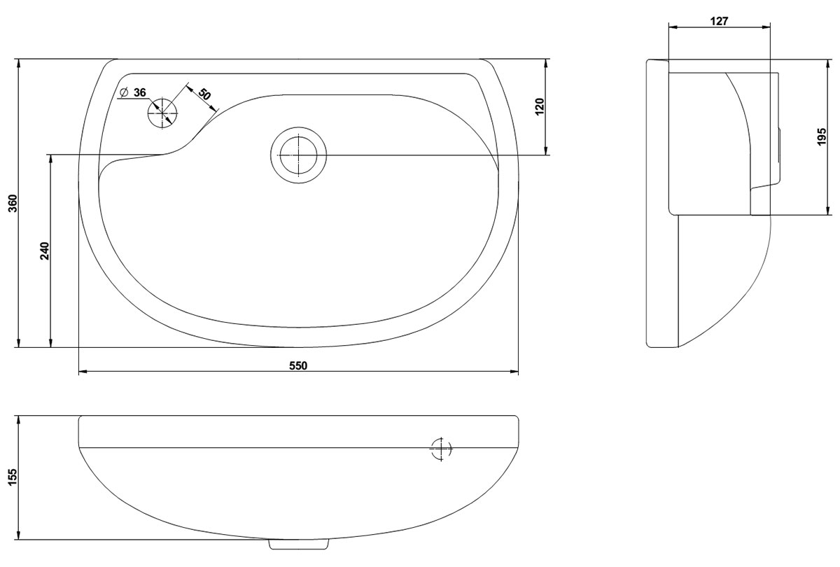 Utopia Matese SemiRecessed Short Projection Basin 555 x 360mm