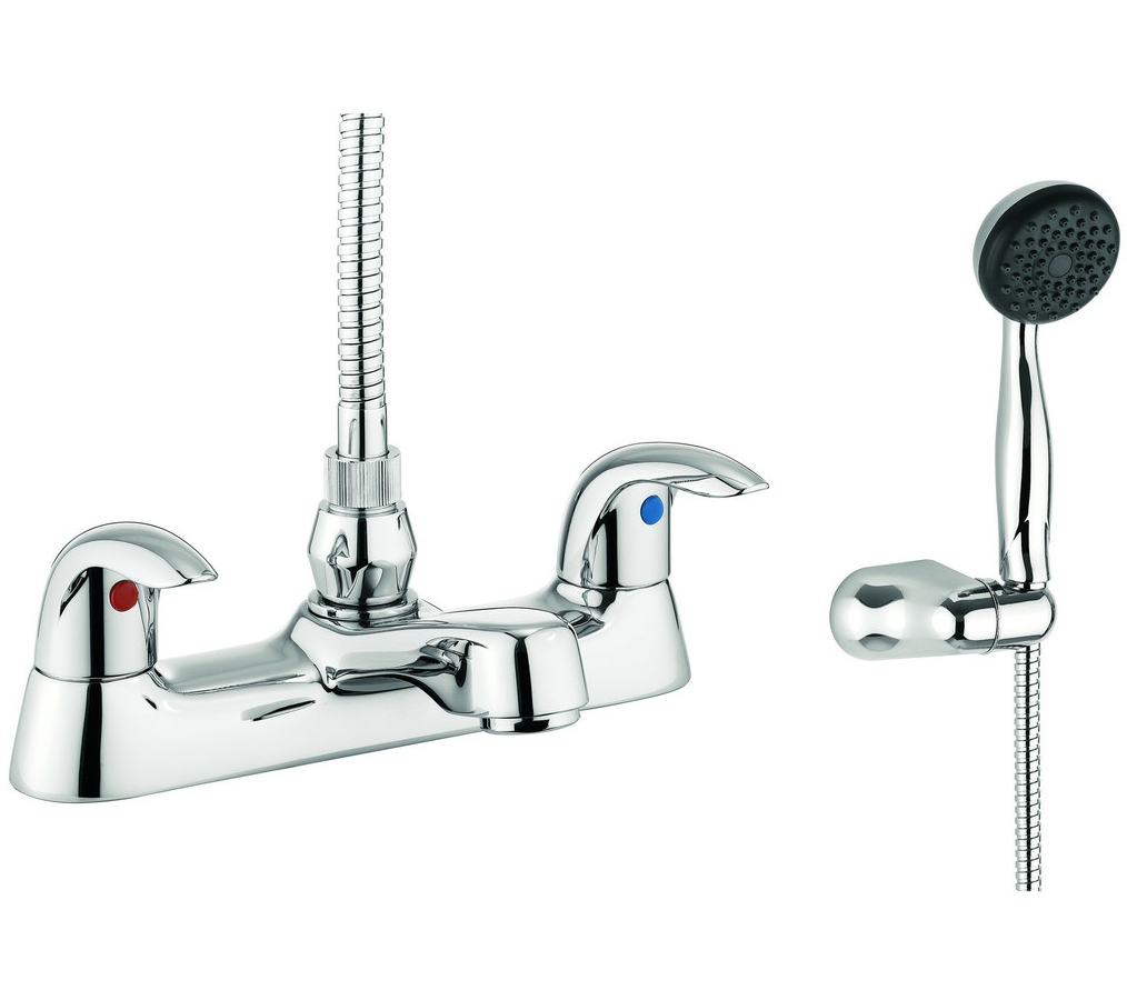 Adora Sky Dual Lever Deck Mounted Bath Shower Mixer Tap With Kit